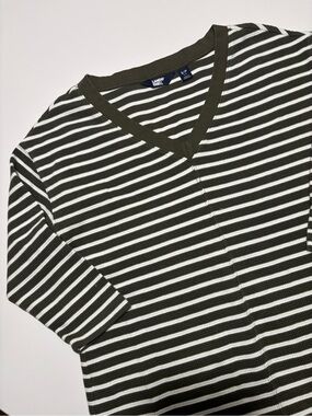 Lands’ End Green & White Stripe Oversized 3/4 Length Cotton Thermal Long Sleeve